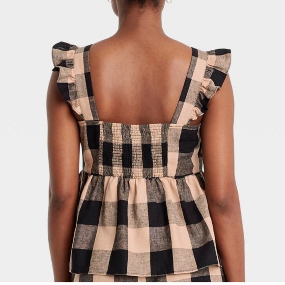 Who What Wear Checkered Tank Top with Ruffle Straps - Picture 2 of 5